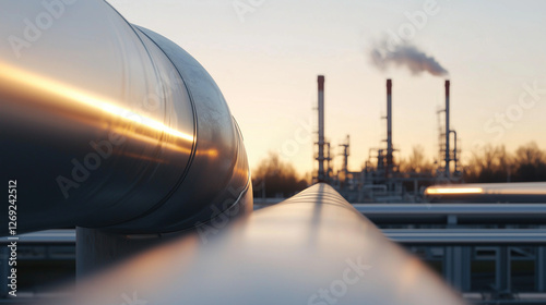 Natural gas plant with pipelines stretching into the distance photo