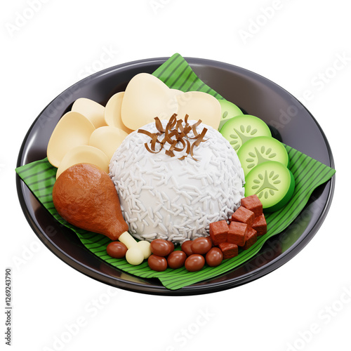 nasi uduk indonesian coconut rice 3d icon illustration photo