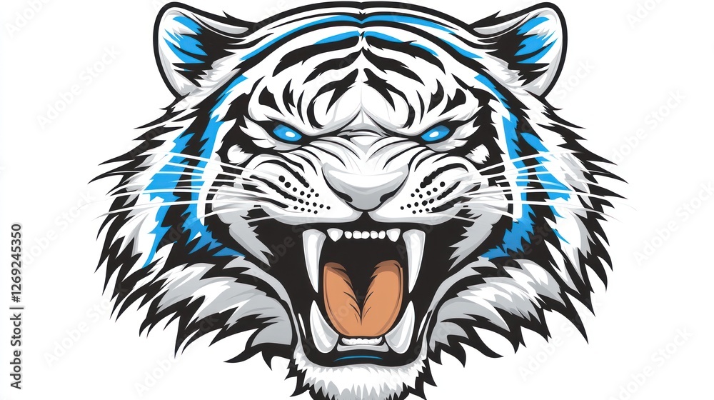Fototapeta premium White tiger head graphic design, roaring face, digital art, use in kids design