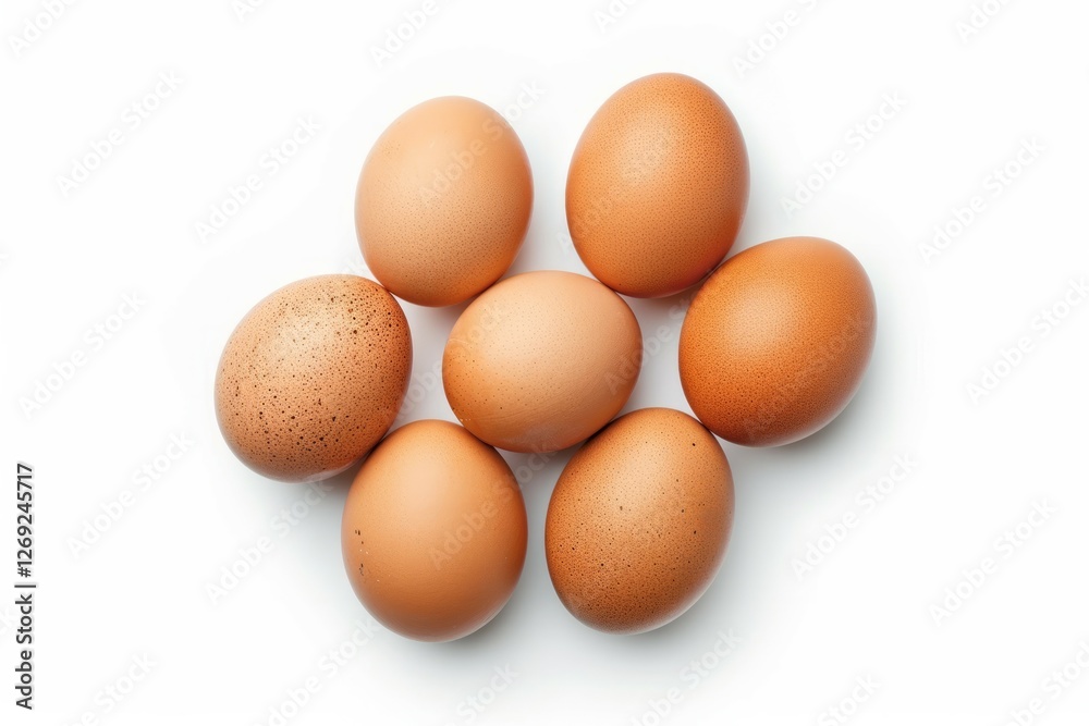 Few brown eggs on white background. Artificial intelligence image Few brown eggs on white background. Artificial intelligence image