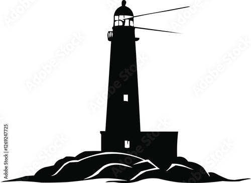 A lighthouse line art silhouette on white background