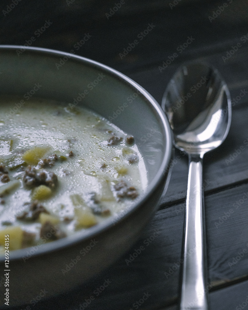Frische Hackfleisch-Lauch-Suppe mit Kartoffelstücken – Perfekt für den Frühling Frische Hackfleisch-Lauch-Suppe mit Kartoffelstücken – Perfekt für den Frühling