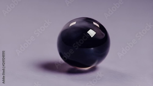 A sleek black sphere with a glossy reflection rests on a neutral surface, creating a mysterious and modern aesthetic. Perfect for minimalism, luxury, technology, and abstract concepts photo