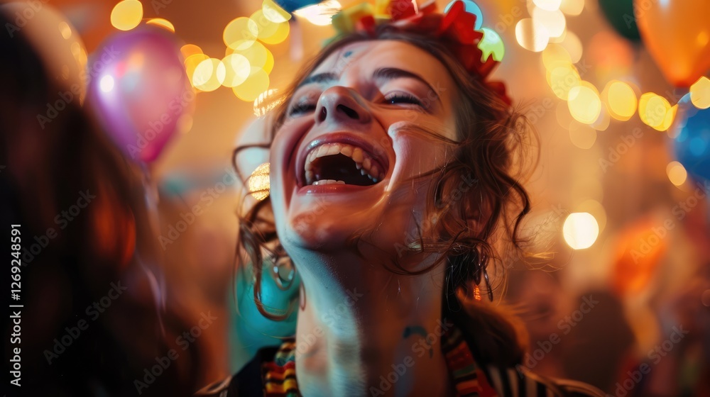 Joyful celebration at a vibrant party with colorful balloons and festive lights, capturing a moment of pure happiness Joyful celebration at a vibrant party with colorful balloons and festive lights, capturing a moment of pure happiness