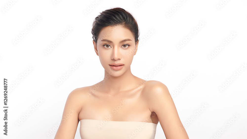 Beautiful young asian woman with clean fresh skin on white background, Face care, Facial treatment, Cosmetology, beauty and spa, Asian women portrait.