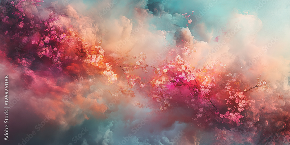 Double exposure of cherry blossoms and clouds Double exposure of cherry blossoms and clouds