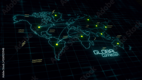 Abstract technology background with world map.