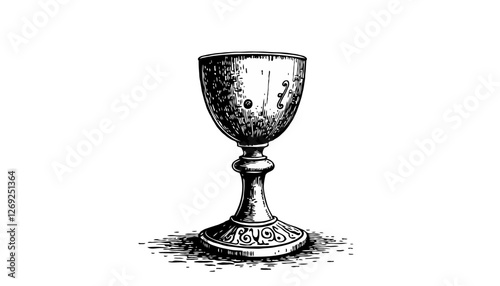 Vintage hand-drawn chalice in black and white sketch style
