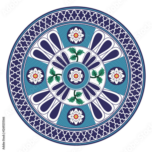 Turkish style colorful mandala, Vintage decorative element. Hand drawn pattern, Islam, Arabic, Indian, ottoman motif. Vector illustration ceramic tile, carpet, cup, paper, wallpaper, background