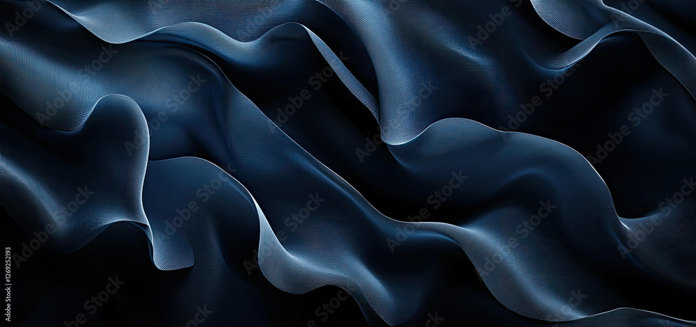 Obraz premium Abstract Dark Blue Fabric Waves Elegant Draped Silk Texture Background Image