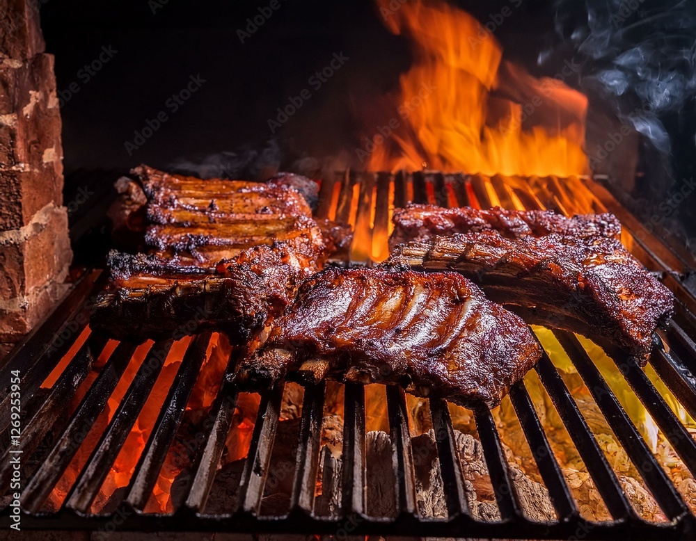 custom made wallpaper toronto digitalGenerated image Close-up of beef ribs grilling on an Argentinian asado parrilla