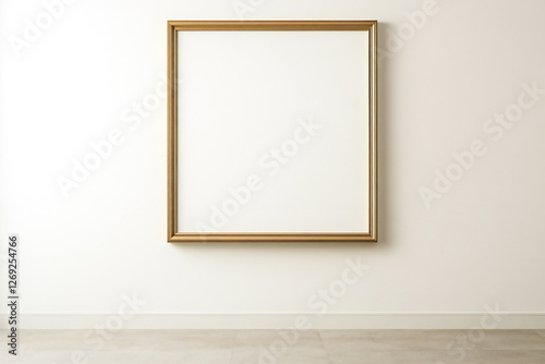 empty golden photo frame hanging on wall	