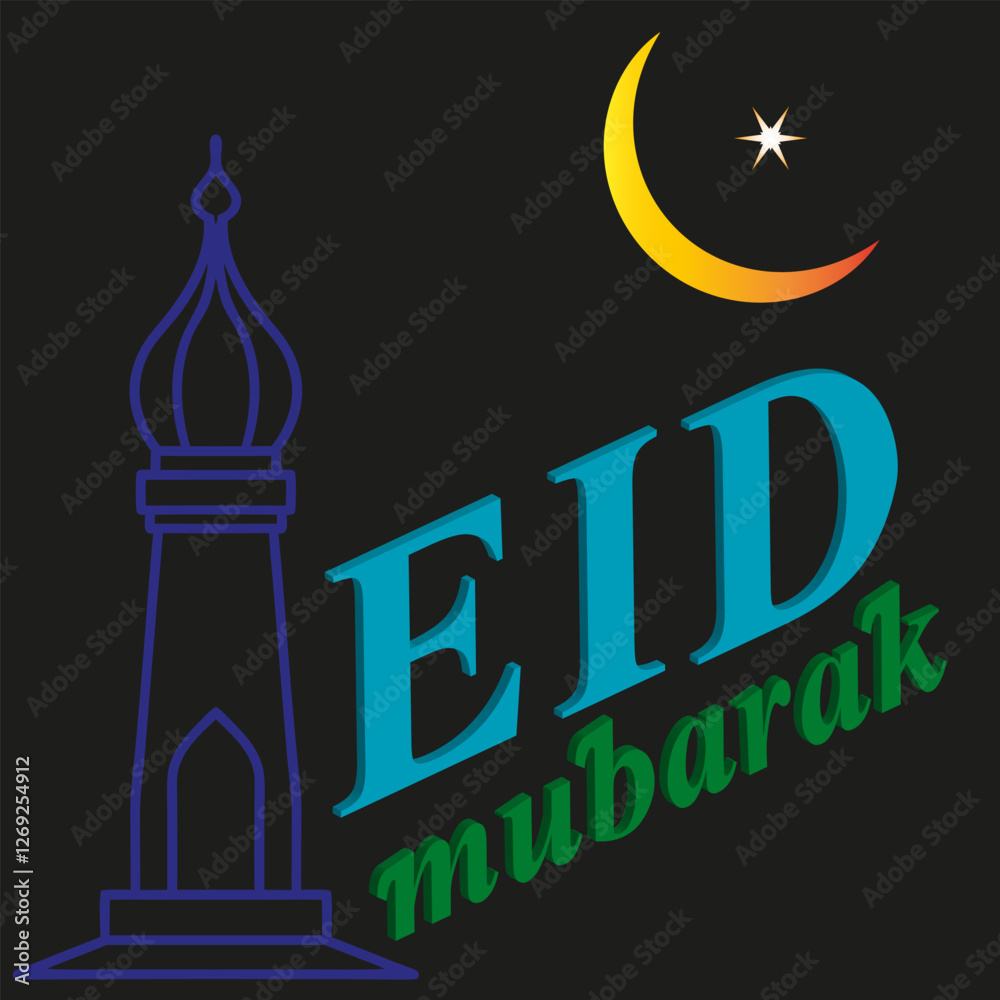 eid mubarak moon and mosque beautiful background.Eid mubarak design