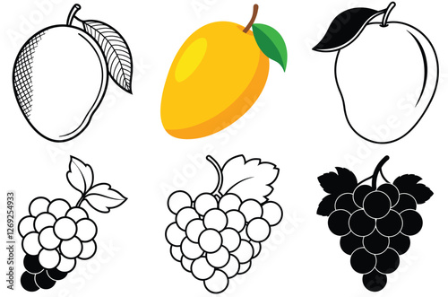 set of fruits vector art illustration 