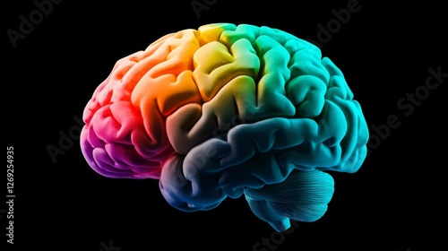 An Al generated illustration of colorful brain isolated on a black background