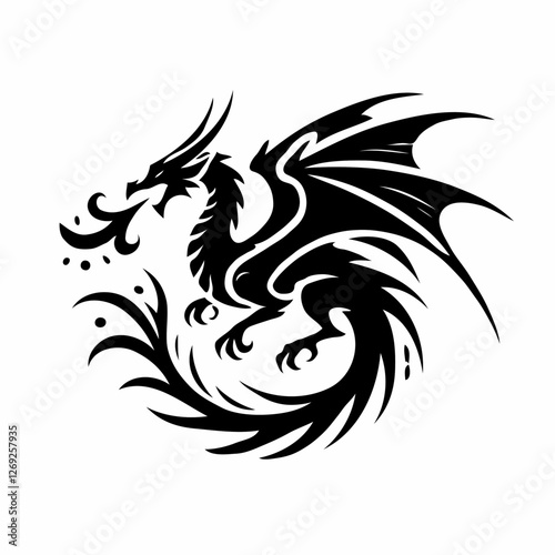 Wallpaper Mural Tribal dragon tattoo design in black and white Torontodigital.ca