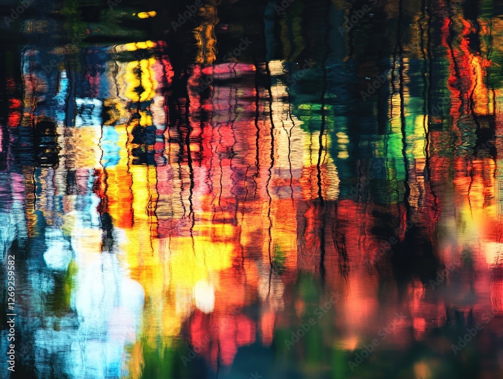 Fototapeta premium Abstract city lights reflected in water at night