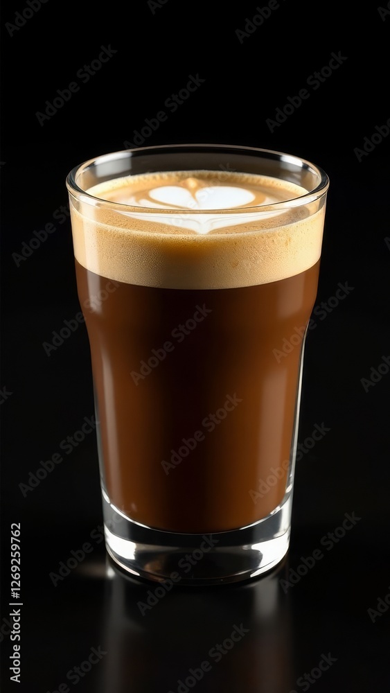 Glass cup of hot cappuccino coffee, latte with whipped cream. Idea for a delicious breakfast at home or in a cafe. Photo minimalism in low key Glass cup of hot cappuccino coffee, latte with whipped cream. Idea for a delicious breakfast at home or in a cafe. Photo minimalism in low key