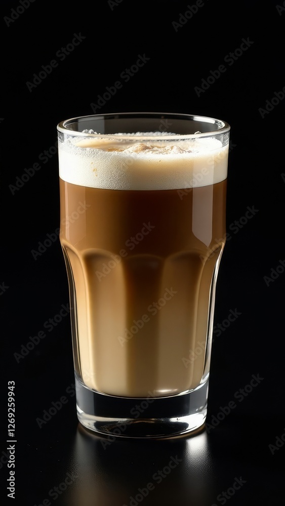 Glass cup of hot cappuccino coffee, latte with whipped cream. Idea for a delicious breakfast at home or in a cafe. Photo minimalism in low key Glass cup of hot cappuccino coffee, latte with whipped cream. Idea for a delicious breakfast at home or in a cafe. Photo minimalism in low key