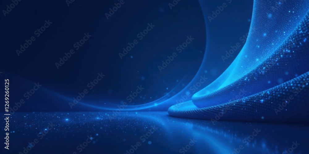 Fototapeta premium Abstract Blue Glowing Fabric Waves on Reflective Surface A Serene Digital Background Ideal for Presentations and Design Projects