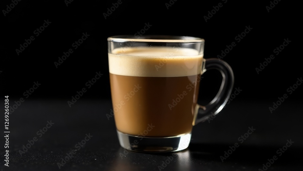 Glass cup of hot cappuccino coffee, latte with whipped cream. Idea for a delicious breakfast at home or in a cafe. Photo minimalism in low key Glass cup of hot cappuccino coffee, latte with whipped cream. Idea for a delicious breakfast at home or in a cafe. Photo minimalism in low key
