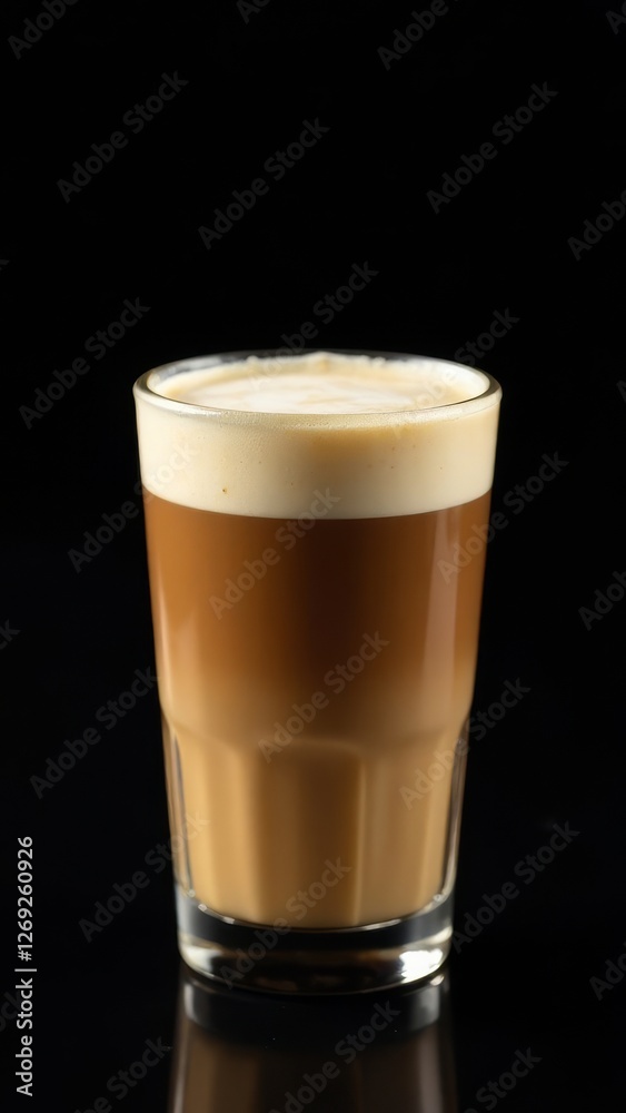 Glass cup of hot cappuccino coffee, latte with whipped cream. Idea for a delicious breakfast at home or in a cafe. Photo minimalism in low key Glass cup of hot cappuccino coffee, latte with whipped cream. Idea for a delicious breakfast at home or in a cafe. Photo minimalism in low key