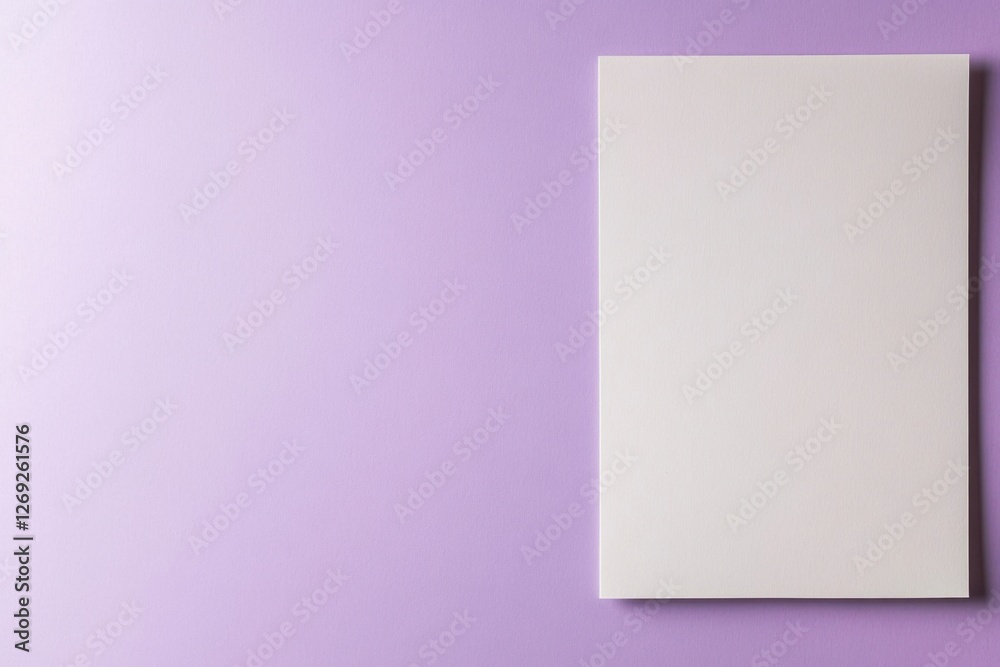 Plain white paper sheet on purple background minimalist design Plain white paper sheet on purple background minimalist design