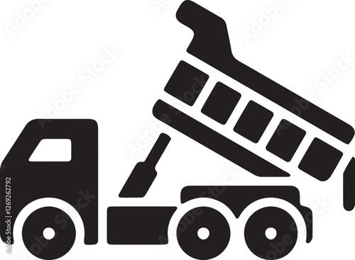 An illustration of a truck lifting its bed to unload sand
