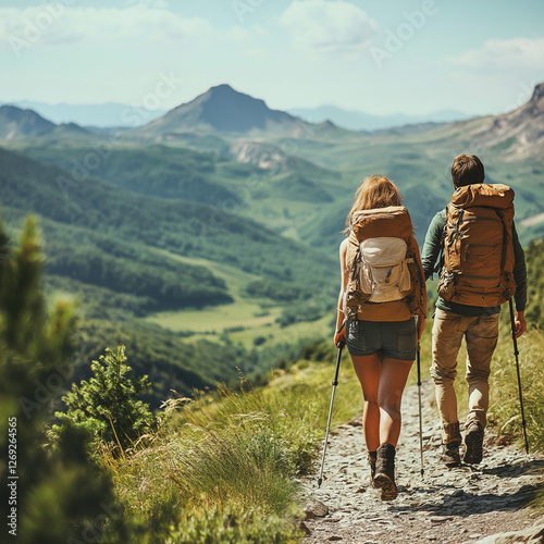 Adventure Hiking: Couple Exploring Mountain Trails and Scenic Views