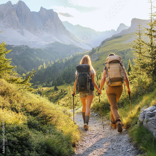 Adventure Hiking: Couple Exploring Mountain Trails and Scenic Views