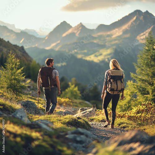 Adventure Hiking: Couple Exploring Mountain Trails and Scenic Views