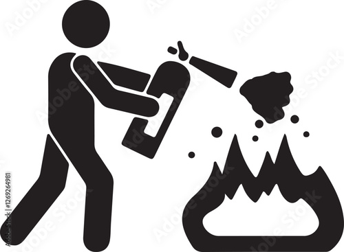 An illustration of a stickman using a fire extinguisher to put out a fire