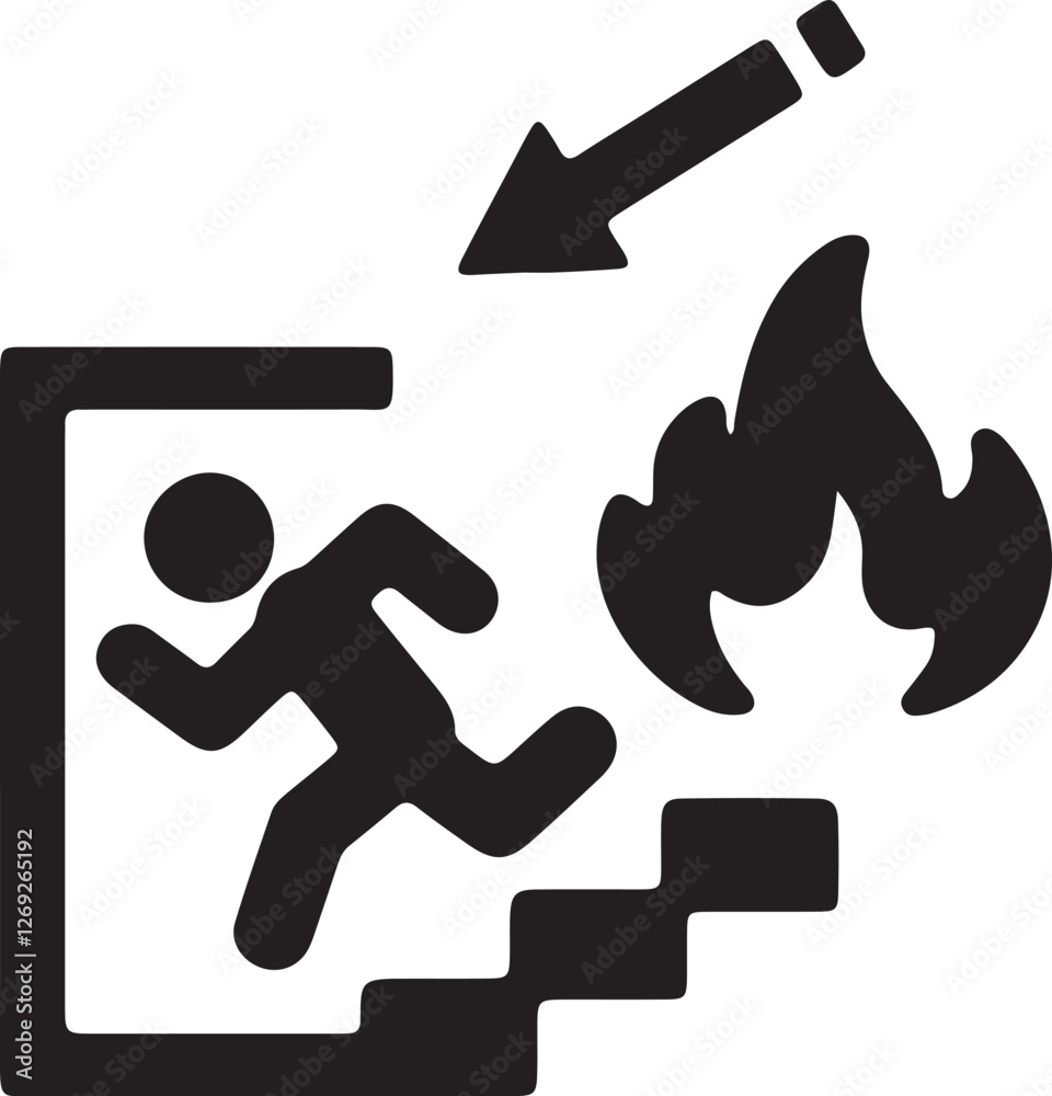 PrintAn illustration of a stickman running down the stairs to escape a fire PrintAn illustration of a stickman running down the stairs to escape a fire