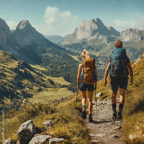 Adventure Hiking: Couple Exploring Mountain Trails and Scenic Views