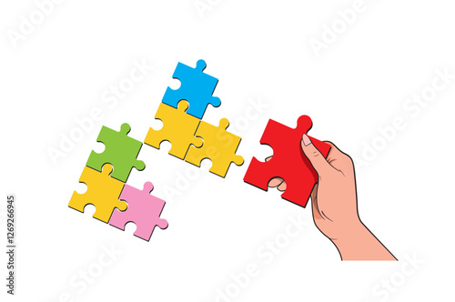 An entertaining jigsaw puzzle game. We play, we collect puzzles-a quiz. Vector image