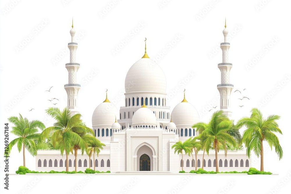 custom made wallpaper toronto digitalGrand Mosque, Palm Trees, White Background, Travel Brochure