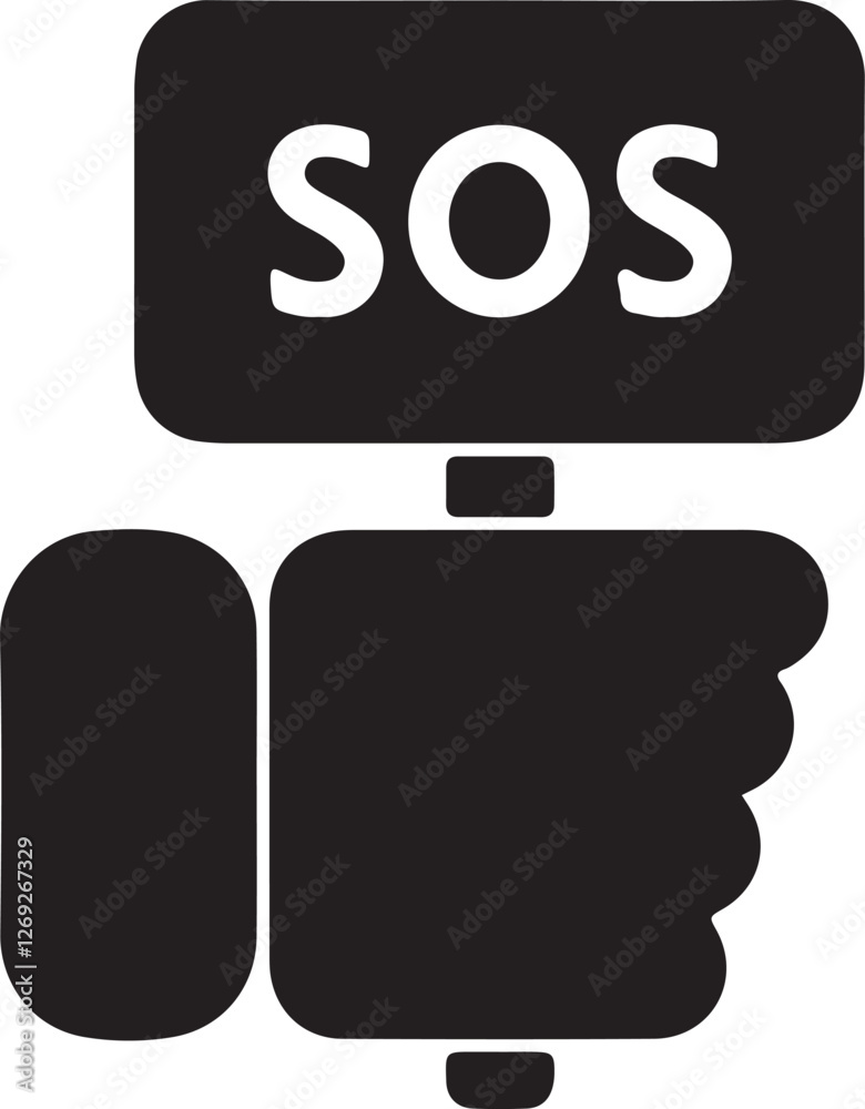 An illustration of a hand holding a sign that says SOS An illustration of a hand holding a sign that says SOS