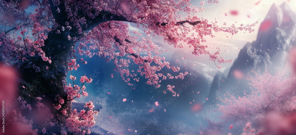 Fototapeta premium Fantasy dreamy cherry blossoms. Cherry blossoms with a surreal dramatic feel. 