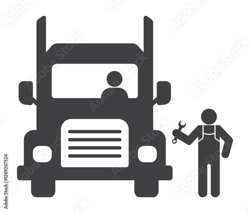 car truck with driver and repairman icon