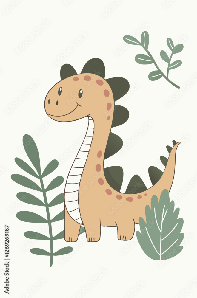 Fototapeta premium A cheerful friend from prehistoric times: simple and charming vector illustration