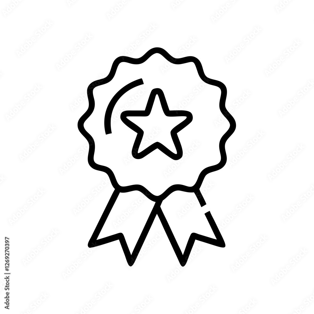 Award ribbon with star emblem on white background Award ribbon with star emblem on white background
