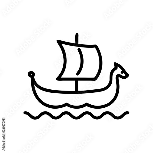 Viking ship icon, simple design, minimalistic style, black and white color, vector