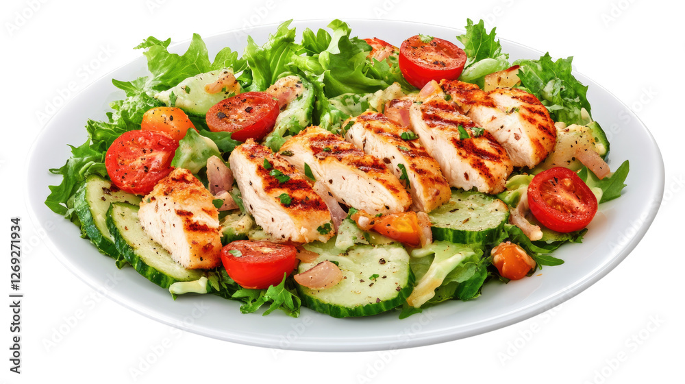 Grilled Chicken Salad Delight: A vibrant and appetizing plate showcasing a grilled chicken salad, with a variety of fresh ingredients and textures. Grilled Chicken Salad Delight: A vibrant and appetizing plate showcasing a grilled chicken salad, with a variety of fresh ingredients and textures.