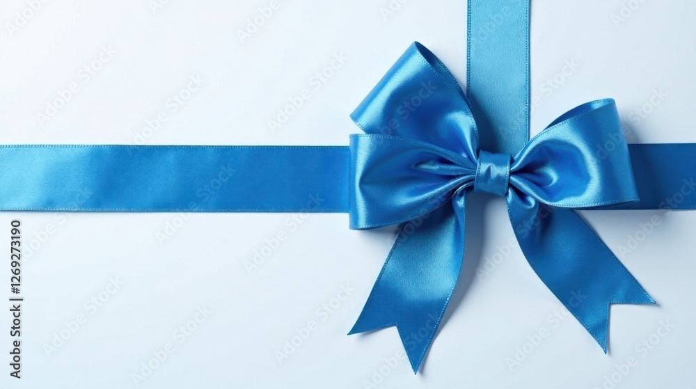 A vibrant azure satin ribbon, elegantly tied in a perfect bow, rests on a smooth, light background, creating a sophisticated and festive visual A vibrant azure satin ribbon, elegantly tied in a perfect bow, rests on a smooth, light background, creating a sophisticated and festive visual