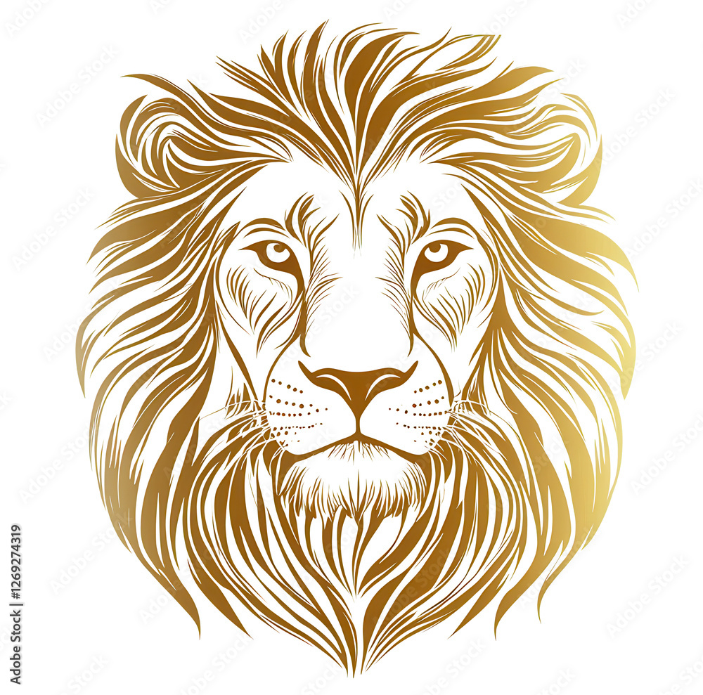 Obraz premium Lion head, Lion face icon logo illustration in golden color.