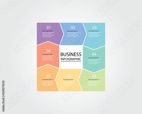 Business Infographic modern design template for banners and infographics for 8 square arrow step 