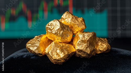 Investment opportunity in gold nuggets financial market analysis digital representation studio environment close-up view wealth and prosperity concept photo