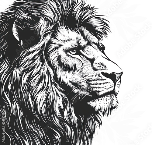 Black and white illustration of a lion's head photo