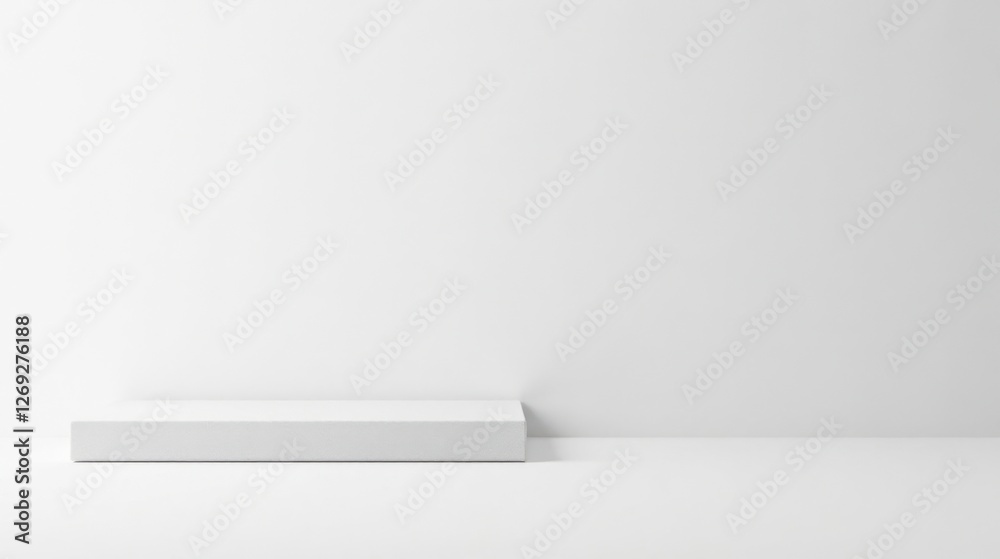 Clean Minimalist White Platform Against a Blank Wall for Product Presentation or Display Clean Minimalist White Platform Against a Blank Wall for Product Presentation or Display