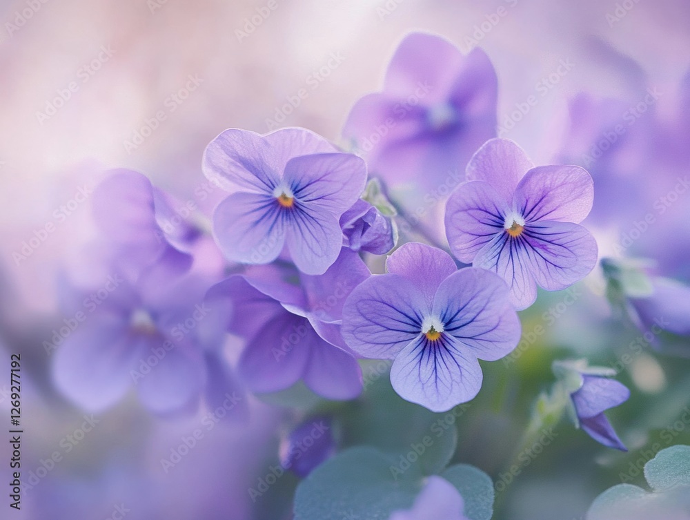 Delicate purple flowers bloom in a serene garden during springtime Delicate purple flowers bloom in a serene garden during springtime